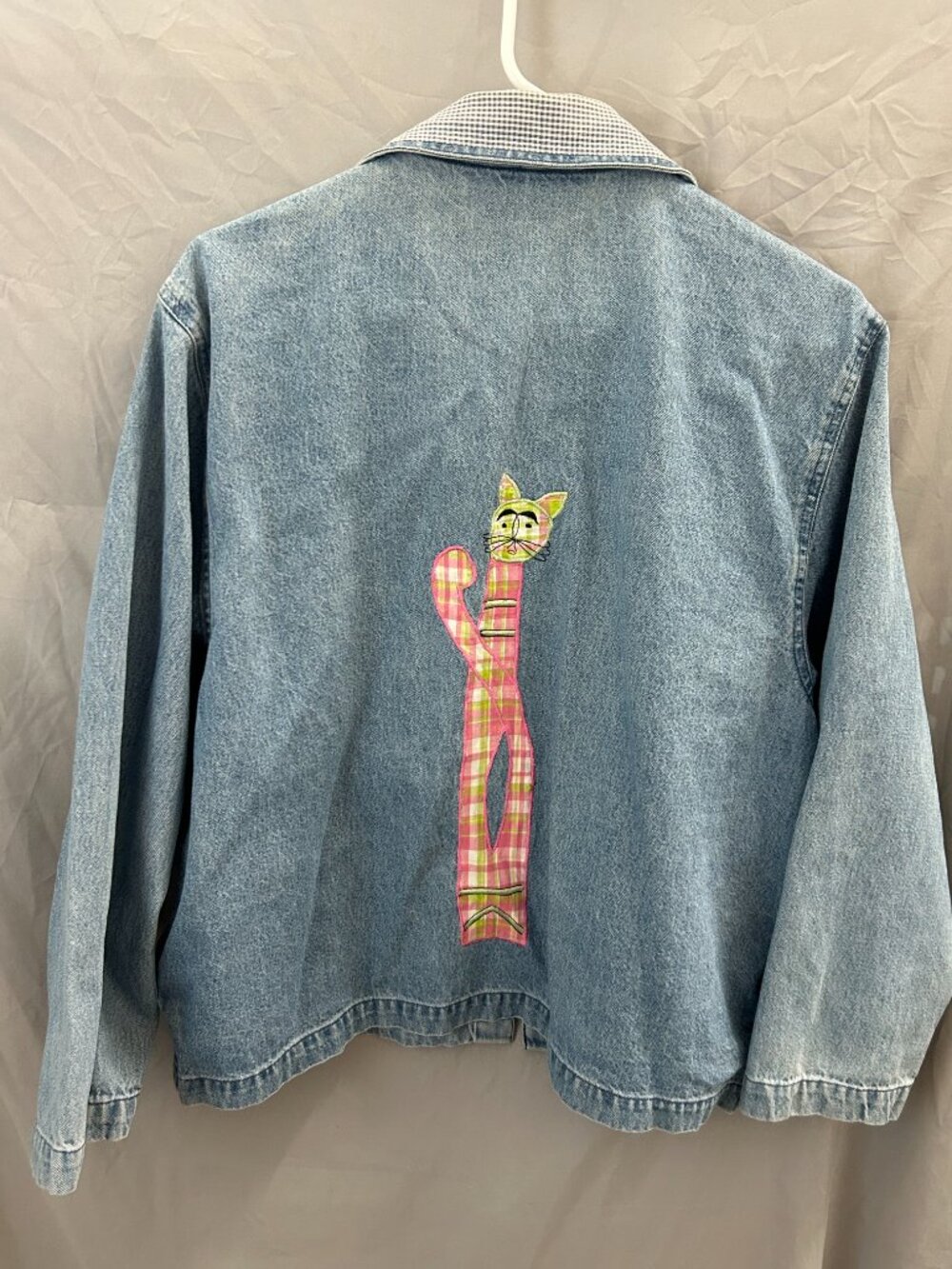 VTG Tantrums Cat Lady Jacket Embroidered Patch Denim Shirt Colorful Whimsical - Picture 6 of 7